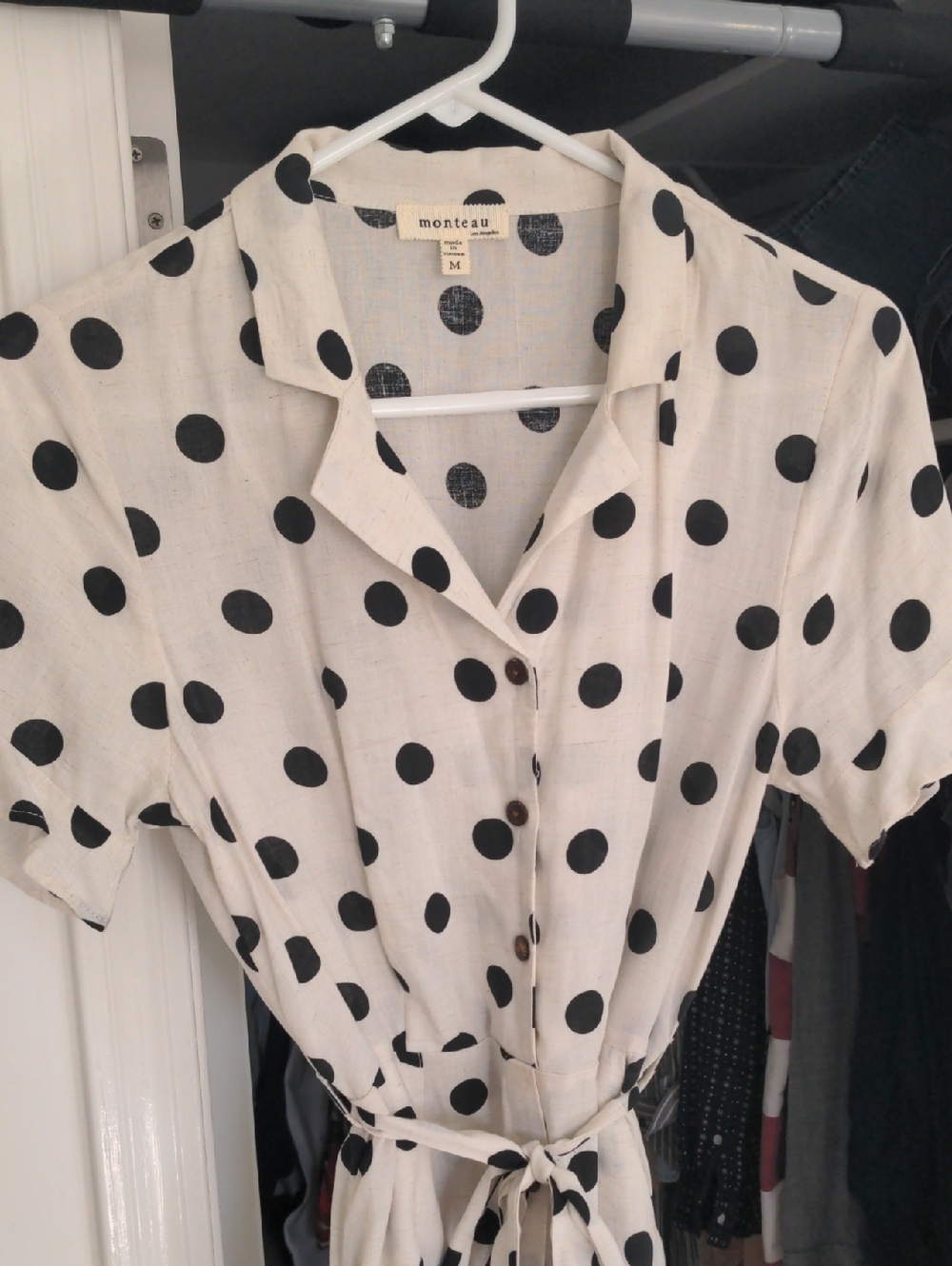 Monteau Cream Shirt Dress with Black Polka Dots